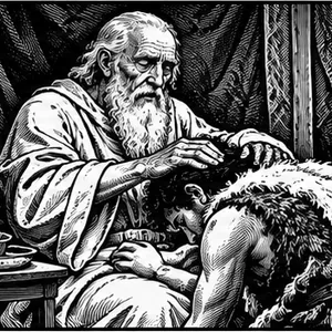 Izaak &ndash; stary niewidomy Izaak udziela błogosławieństwa Jakubowi