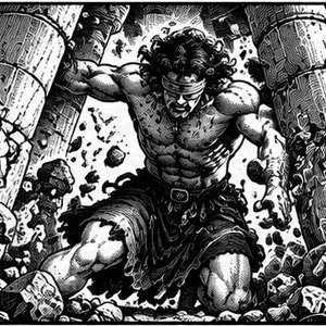 Samson &ndash; oślepiony bohater napiera na filary świątyni Filistyn&oacute;w