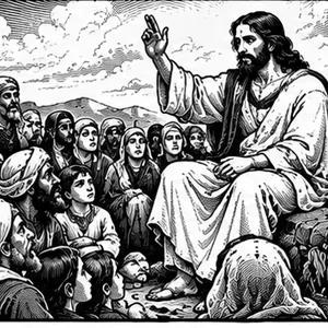 Jezus Chrystus &ndash; Kazanie na G&oacute;rze, Jezus naucza tłum zgromadzony na zboczu